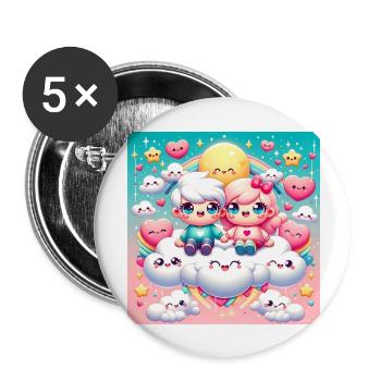 Cartoon Couple - Buttons large 2.2''/56 mm (5-pack) - white - Front