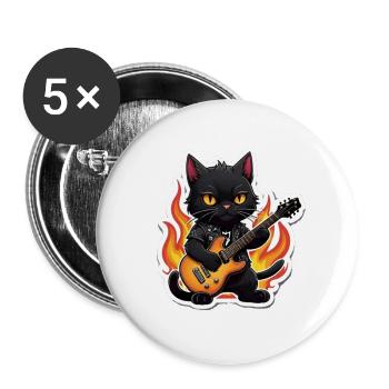 Schwarze Metal Katze spielt E-Gitarre - Buttons groß 56 mm (5er Pack) - Weiß - Vorne