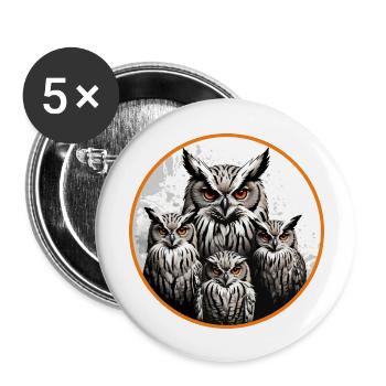 Owl Family - Graphic Owl Motif with Four Eagle Owls - Buttons large 2.2''/56 mm (5-pack) - white - Front