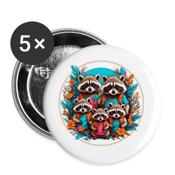 Adorable raccoon family. Funny raccoons - Buttons large 2.2''/56 mm (5-pack) - white - Front