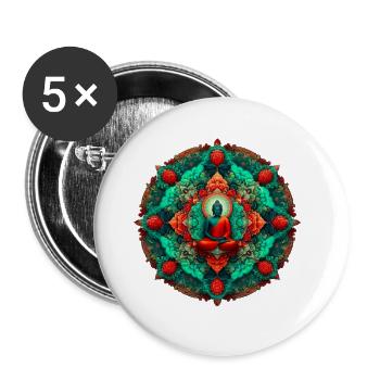 Bouddha Mandala sarcelle - Lot de 5 grands badges (56 mm) - blanc - Devant