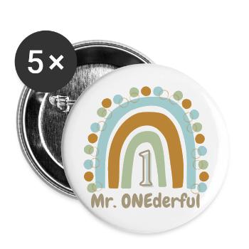 Mr. ONEderful 1.Geburtstag Regenbogen - Buttons groß 56 mm (5er Pack) - Weiß - Vorne