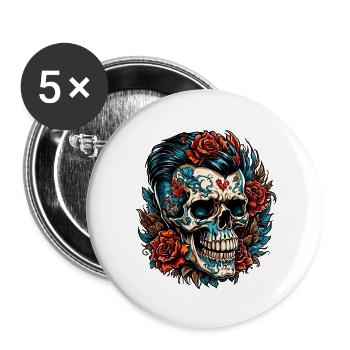 Skull / Totenkopf / Skelett / Gothic / Tattoo - Buttons groß 56 mm (5er Pack) - Weiß - Vorne