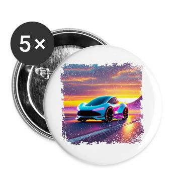 futuristic car in sunset colors - Buttons large 2.2''/56 mm (5-pack) - white - Front