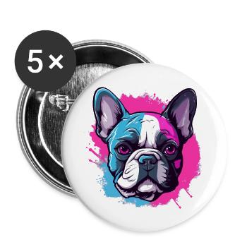 Bouledogue français coquin - Lot de 5 grands badges (56 mm) - blanc - Devant
