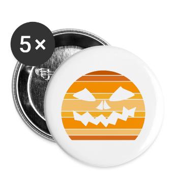 Halloween Kürbis mit Gesichtsdekoration - Buttons groß 56 mm (5er Pack) - Weiß - Vorne
