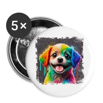 painted cheerful little dog very colorful - Buttons large 2.2''/56 mm (5-pack) - white - Front