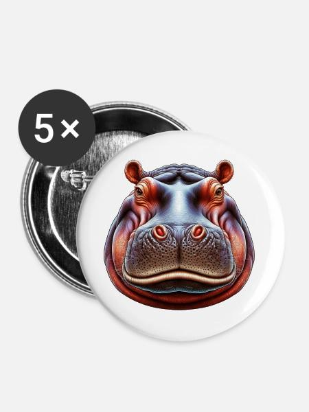 Nilpferd - Buttons groß 56 mm (5er Pack) - Weiß