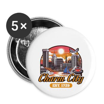 Baltimore Charm City Cartoon Cityscape - Buttons large 2.2''/56 mm (5-pack) - white - Front