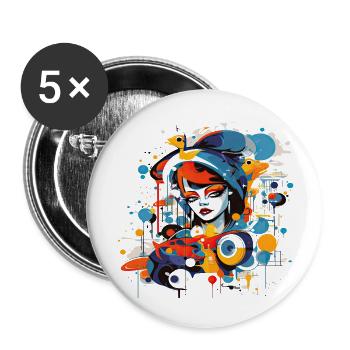 Beautiful female paint art Face colorful woman - Buttons large 2.2''/56 mm (5-pack) - white - Front