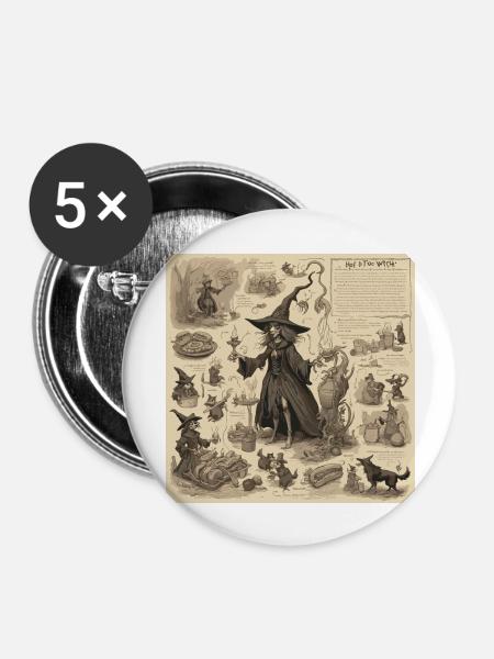 Hexenhandbuch / Zauberbuch / Halloween / Herbst - Buttons groß 56 mm (5er Pack) - Weiß