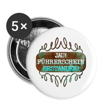 GLÜCKWUNSCH FÜHRERSCHEIN BESTANDEN - Buttons groß 56 mm (5er Pack) - Weiß - Vorne