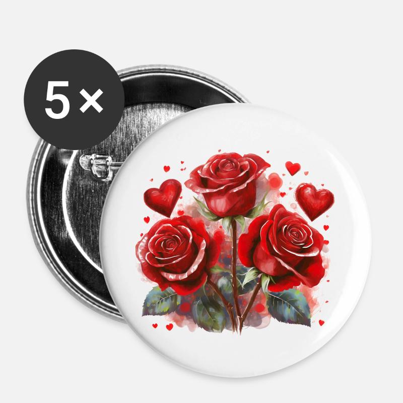 Red Roses with Hearts - Buttons large 2.2''/56 mm (5-pack) - white