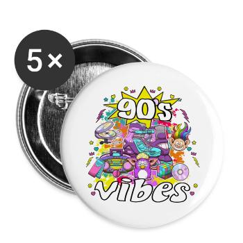 90er Jahre Vibes Elemente und Spielzeug - Buttons groß 56 mm (5er Pack) - Weiß - Vorne