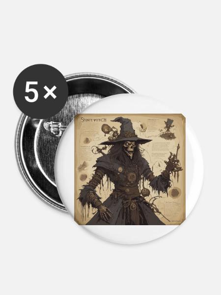 Hexenhandbuch / Zauberbuch / Halloween / Herbst - Buttons groß 56 mm (5er Pack) - Weiß