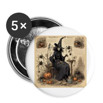 Manuel de la sorcière / grimoire / Halloween / automne - Lot de 5 grands badges (56 mm) - blanc - Devant