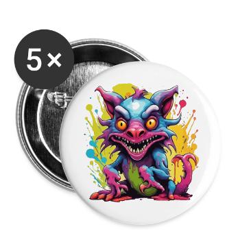 Chupacabra / Créature suceuse / Monstre /Espagne - Lot de 5 grands badges (56 mm) - blanc - Devant