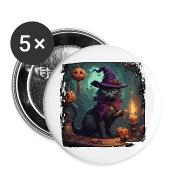 Manuel de la sorcière / grimoire / Halloween / automne - Lot de 5 grands badges (56 mm) - blanc - Devant