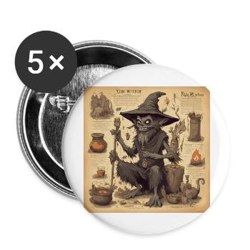 Manuel de la sorcière / grimoire / Halloween / automne - Lot de 5 grands badges (56 mm) - blanc - Devant