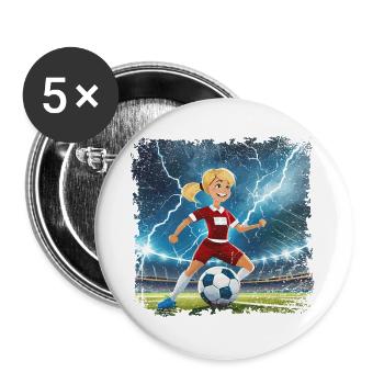 Female footballer cartoon character stadium with lightning bolts - Buttons large 2.2''/56 mm (5-pack) - white - Front