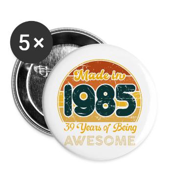 Né en 1985 - Vintage 1985 Anniversaire Rétro - Lot de 5 grands badges (56 mm) - blanc - Devant