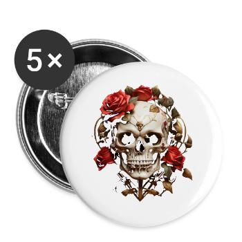 Rose Red Skull Wreath - Buttons large 2.2''/56 mm (5-pack) - white - Front