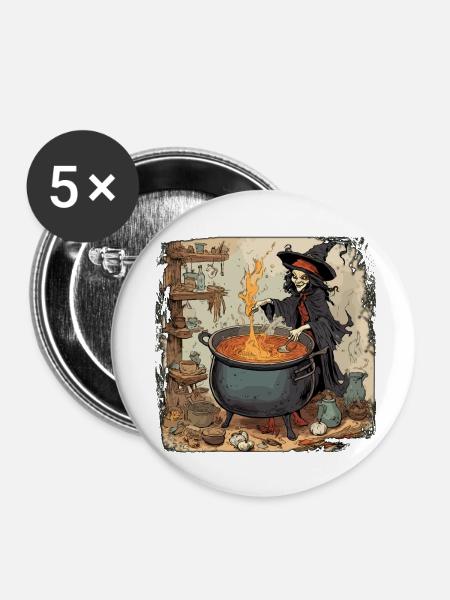 Hexenhandbuch / Zauberbuch / Halloween / Herbst - Buttons groß 56 mm (5er Pack) - Weiß