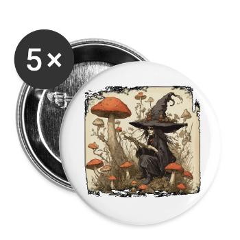 Manuel de la sorcière / grimoire / Halloween / automne - Lot de 5 grands badges (56 mm) - blanc - Devant