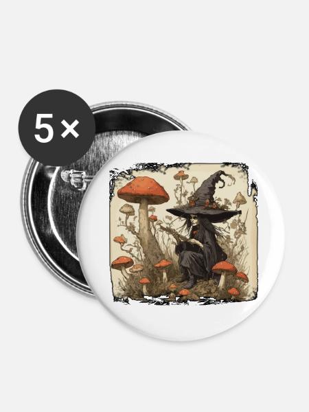Hexenhandbuch / Zauberbuch / Halloween / Herbst - Buttons groß 56 mm (5er Pack) - Weiß