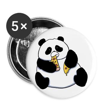 Fat Panda Bear Eating Pizza Comic Style - Buttons large 2.2''/56 mm (5-pack) - white - Front