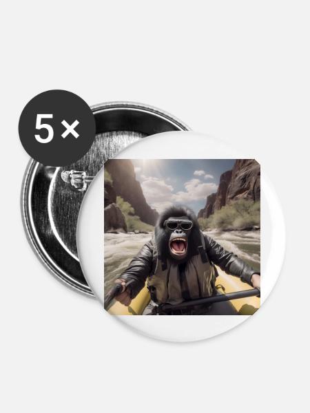 Rafting Gorilla - Buttons groß 56 mm (5er Pack) - Weiß