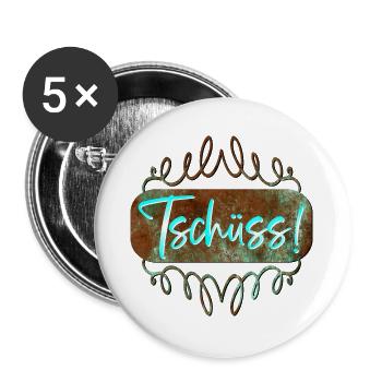 ABSCHIED KOLLEGEN JOBWECHSEL TSCHÜSS SAGEN - Buttons groß 56 mm (5er Pack) - Weiß - Vorne