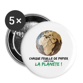 Chaque feuille de papier compte pour la planète - Lot de 5 grands badges (56 mm) - blanc - Devant