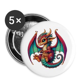 Dragon - Lot de 5 grands badges (56 mm) - blanc - Devant