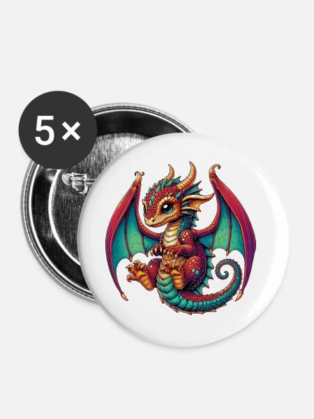 Baby-Drache - Buttons groß 56 mm (5er Pack) - Weiß