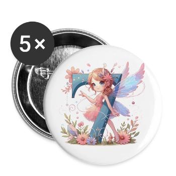 7 Jahre Fee Elfe Geburtstag Geschenk - Buttons groß 56 mm (5er Pack) - Weiß - Vorne
