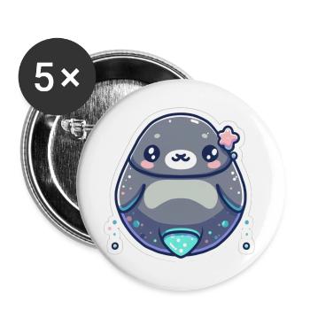 Seal Liebhaber - Buttons groß 56 mm (5er Pack) - Weiß - Vorne