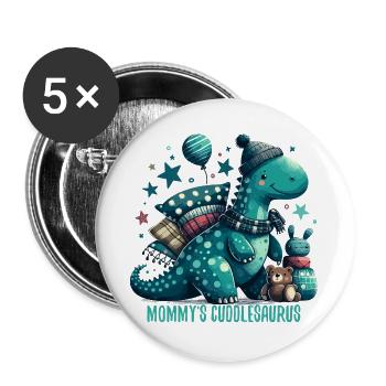 Mommy’s Cuddlesaurus Kuschel-Dinosaurier Geschenk - Buttons groß 56 mm (5er Pack) - Weiß - Vorne