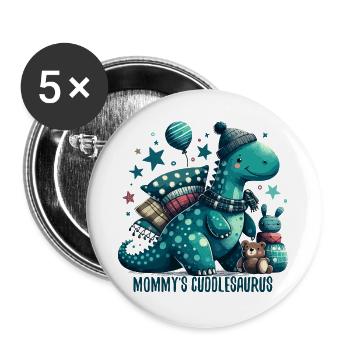 Mommy’s Cuddlesaurus Kuschel-Dinosaurier Geschenk - Buttons groß 56 mm (5er Pack) - Weiß - Vorne