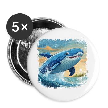 Le rorqual bleu saute hors de l’eau et sourit - Lot de 5 grands badges (56 mm) - blanc - Devant