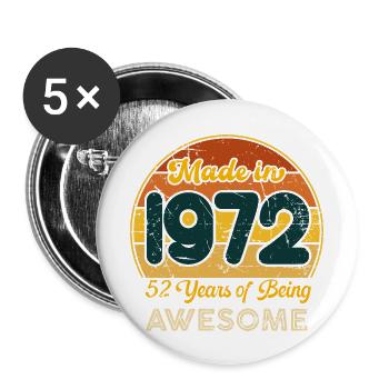 Jahrgang 1972 - Jahrgang 1972 Retro Geburtstag - Buttons groß 56 mm (5er Pack) - Weiß - Vorne