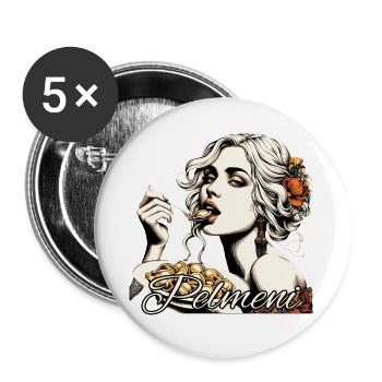 Pelmeni beautiful blonde woman eats gift - Buttons large 2.2''/56 mm (5-pack) - white - Front
