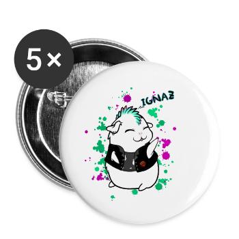 Meerschweinchen "Ignaz" der Rebell - Terravlogger - Buttons groß 56 mm (5er Pack) - Weiß - Vorne