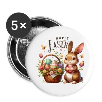 Happy Easter Bunnies Easter Egg Basket - Buttons large 2.2''/56 mm (5-pack) - white - Front