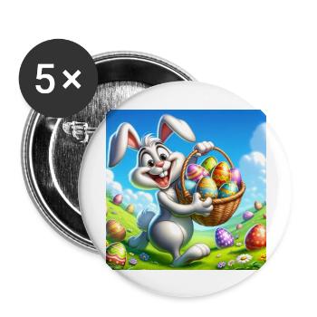 Un joyeux lapin de Pâques sur une prairie verte - Lot de 5 grands badges (56 mm) - blanc - Devant