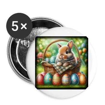 ein süßer hase sitzt in einem Korb - Buttons groß 56 mm (5er Pack) - Weiß - Vorne