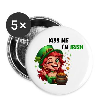 Kiss Me I'm Irish - Buttons large 2.2''/56 mm (5-pack) - white - Front