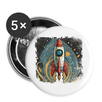 Rocket with a stylish design - Buttons large 2.2''/56 mm (5-pack) - white - Front