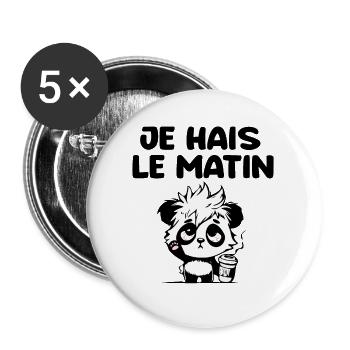 Ich hasse den morgendlichen Panda - Buttons groß 56 mm (5er Pack) - Weiß - Vorne
