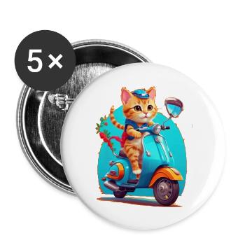 Cat Rides Scooter - Buttons large 2.2''/56 mm (5-pack) - white - Front